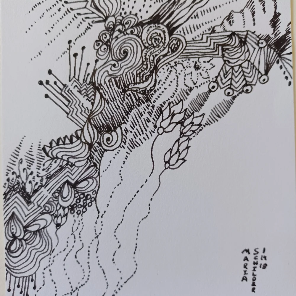 ORIGINAL ART Abstract Doodle black ink on white 4.25